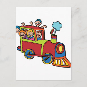 Carte Postale Dessin Animé de Voyageurs en Train