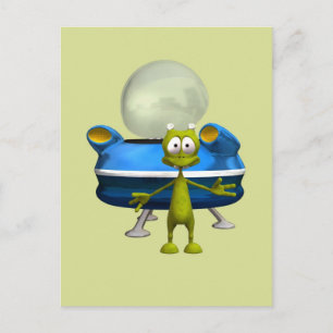 Carte Postale Dessin animé d'OVNI d'aliens sympathiques et migno