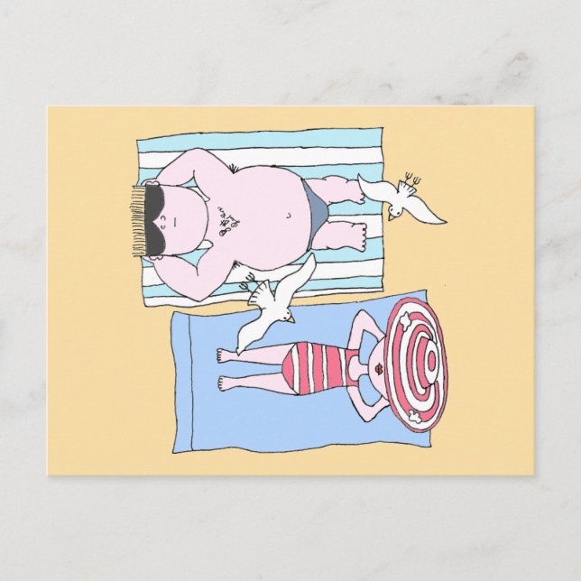 Carte Postale Dessin animé drôle de vacanciers sur la plage au s (Devant)