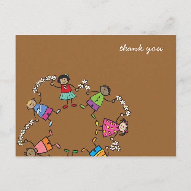 Carte Postale Dessin Animé Enfants Mignons Heureux Amis Autour D (Devant)
