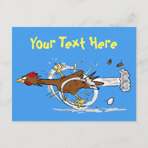 Carte postale dessin animé poule drôle qui court