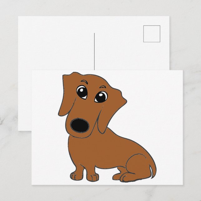 Carte Postale dessin animé rouge de dachshund (Devant / Derrière)