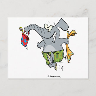 Carte Postale dessin animé sur l'éléphant temps plage mignon