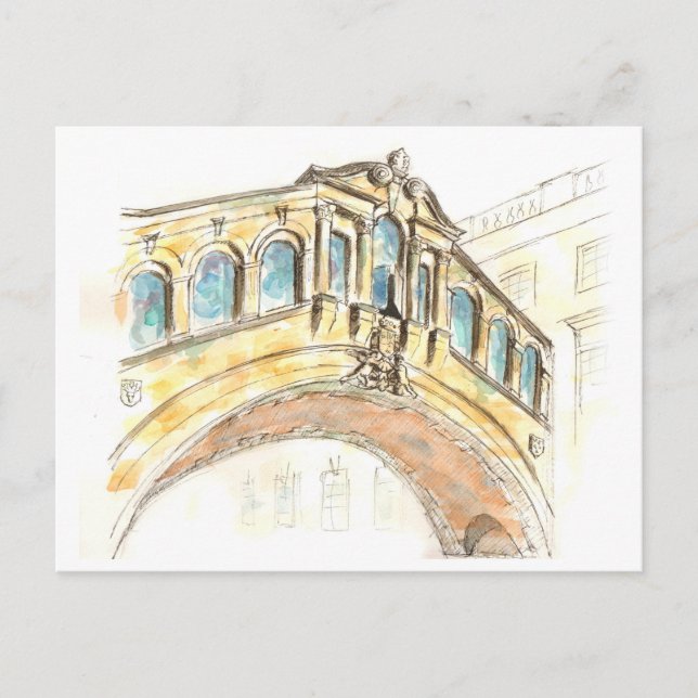 Carte Postale Dessin aquarelle du Pont des Soupirs (Devant)