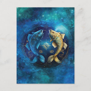 Carte Postale Dessin aquarelle du signe astrologique Poissons