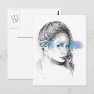 Carte Postale Dessin au crayon de portrait de fille