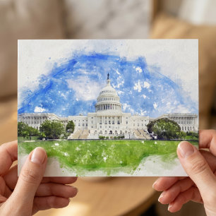 Carte Postale Dessin au pastel du Capitole des États-Unis