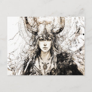 Carte Postale Dessin au stylo viking d'une déesse nordique Freyj