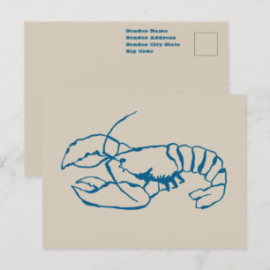 Carte Postale Dessin au trait de homard bleu sur plage de sable 
