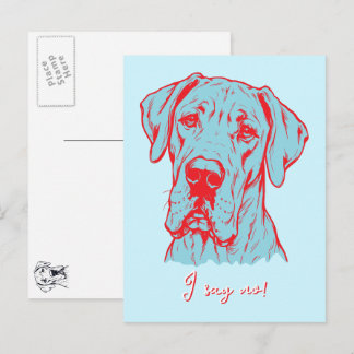 Carte Postale Dessin au trait Grand Danois Portrait 