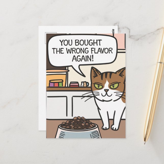 Carte Postale Dessin Cartographié Mauvais Saveur Nourriture Chat (Devant/Arrière en situation)