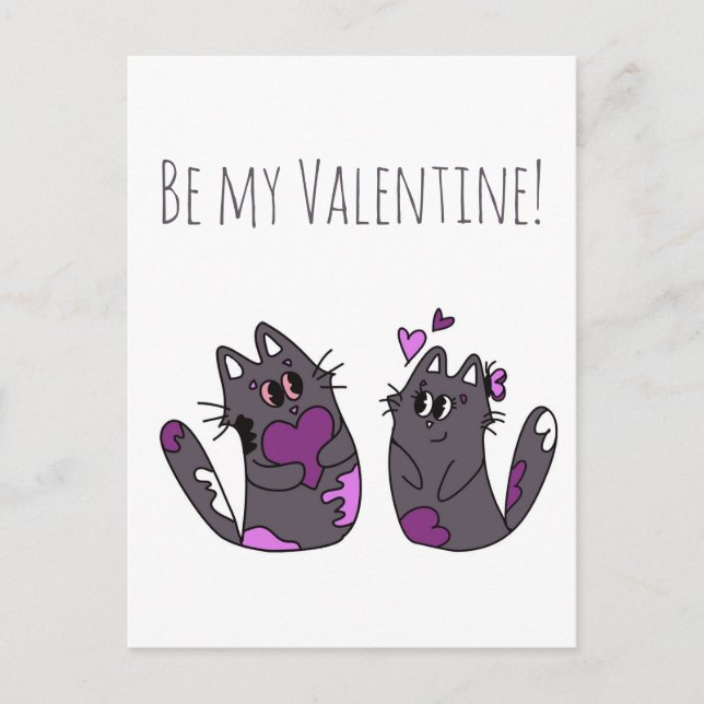 Carte Postale Dessin Coeurs de chat Valentines Jour (Devant)
