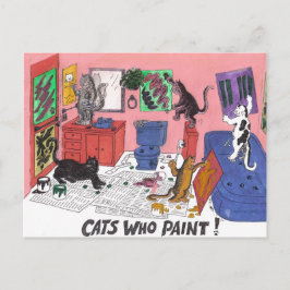 Carte Postale Dessin couleur humoristique de chats de maison qui