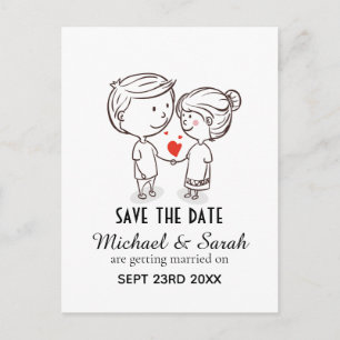 Carte Postale Dessin Couple mou Enregistrer le Mariage de date