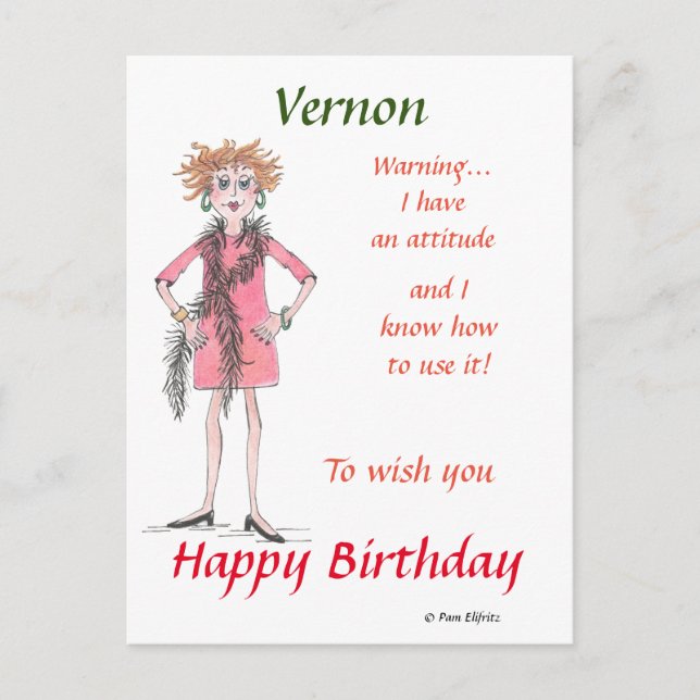 Carte Postale Dessin d'aquarelle Femme avec attitude (Devant)