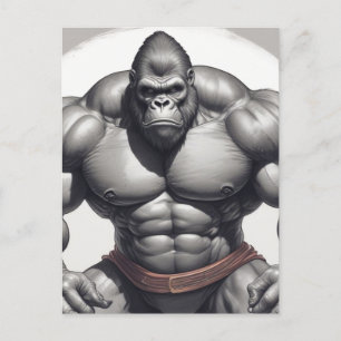 Carte Postale Dessin d'art pop de Gorilla Bodybuilder