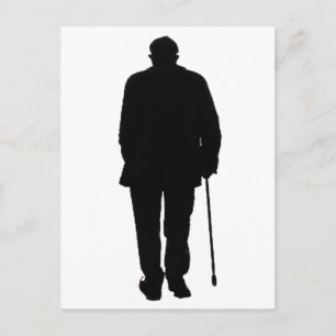 Carte Postale Dessin d'art silhouette noire d'homme âgé marchant