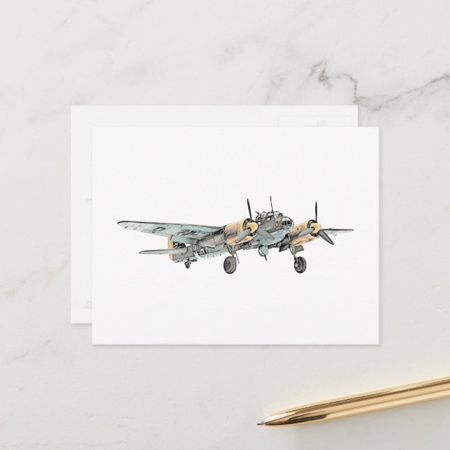 Carte Postale Dessin d'avions de bombardement Junkers Ju 88 vint (Devant/Arrière en situation)