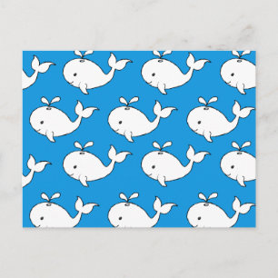 Carte Postale Dessin de baleine Motif à main bleue