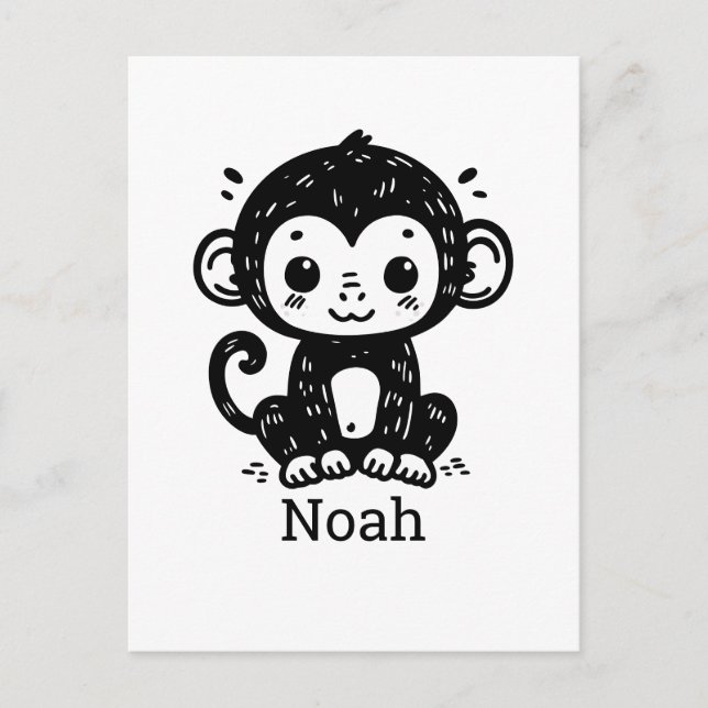 Carte Postale Dessin de bébé singe mignon - Art de nurserie kawa (Devant)