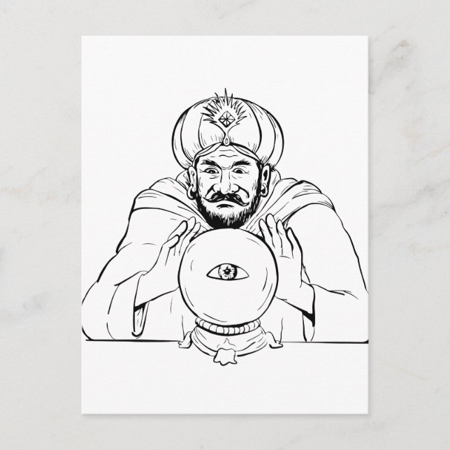 Carte Postale Dessin de boule de cristal de diseur de bonne (Devant)