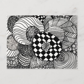 Carte Postale Dessin de Doodle Zen noir et blanc