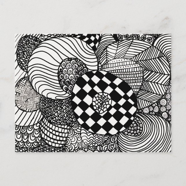 Carte Postale Dessin de Doodle Zen noir et blanc (Devant)