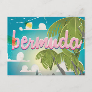 Carte Postale Dessin de l'affiche de voyage vintage des Bermudes