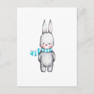 Carte Postale Dessin de lapin mignon dans l'écharpe