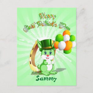 Carte Postale Dessin de lapin vert de Saint Patrick