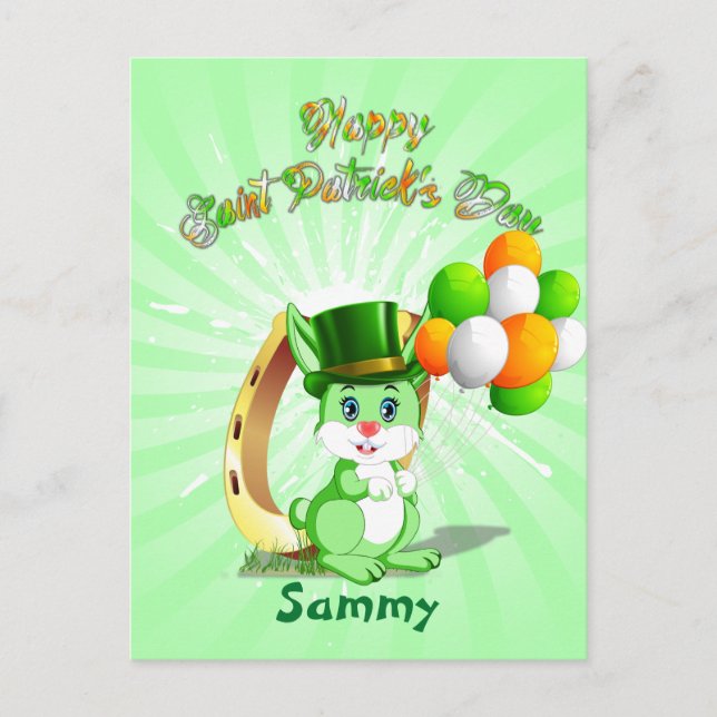 Carte Postale Dessin de lapin vert de Saint Patrick (Devant)
