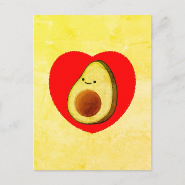 Carte Postale Dessin De L'Avocado Dans La Peinture Du Coeur Roug (Devant)