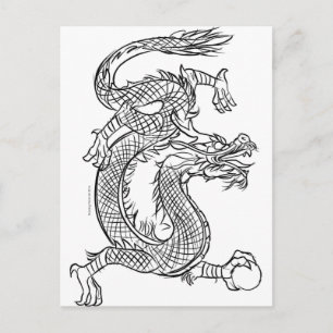 Carte Postale Dessin de ligne de dragon chinois Dessin Imaginair
