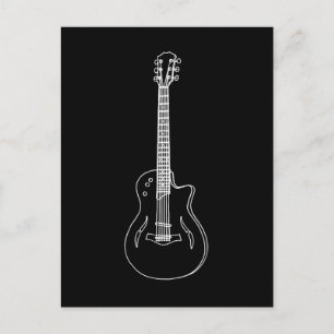 Carte Postale Dessin de ligne de guitare semi-acoustique monochr