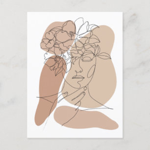 Carte Postale Dessin de ligne de visage abstrait bohème esthétiq