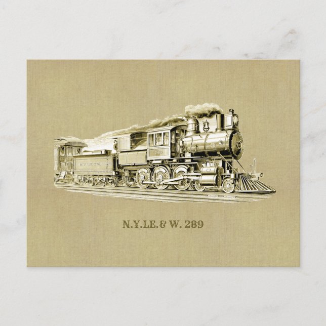 Carte Postale Dessin de locomotive à vapeur ancienne (Devant)