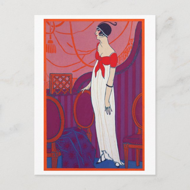 Carte Postale Dessin de mode Art Déco rouge par George Barbier (Devant)