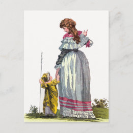 Carte Postale Dessin de mode régence joli mère et enfant