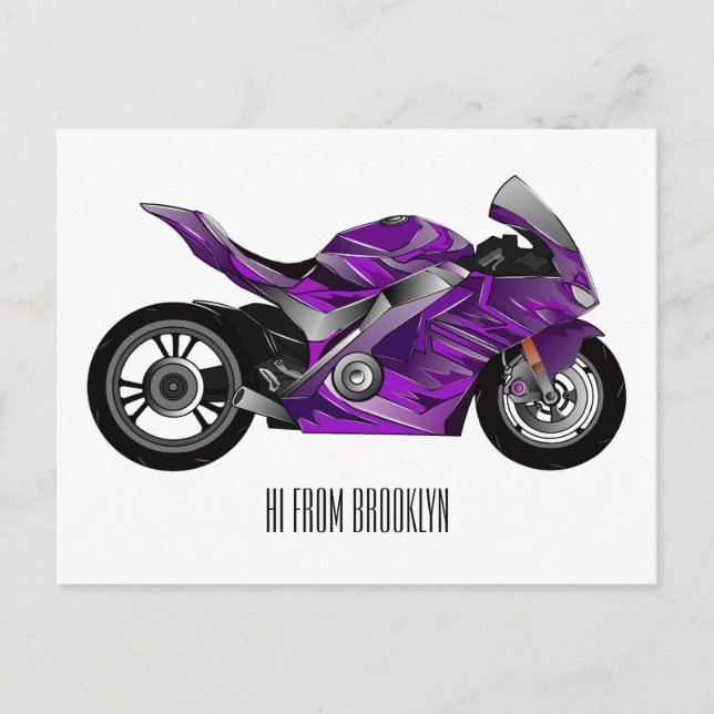 Carte Postale Dessin de moto de sport violet (Devant)