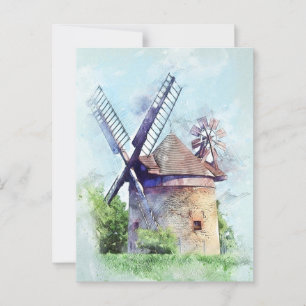Carte Postale Dessin de moulin à vent