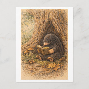 Carte Postale Dessin de style vintage d'un taupe lisant dans un 