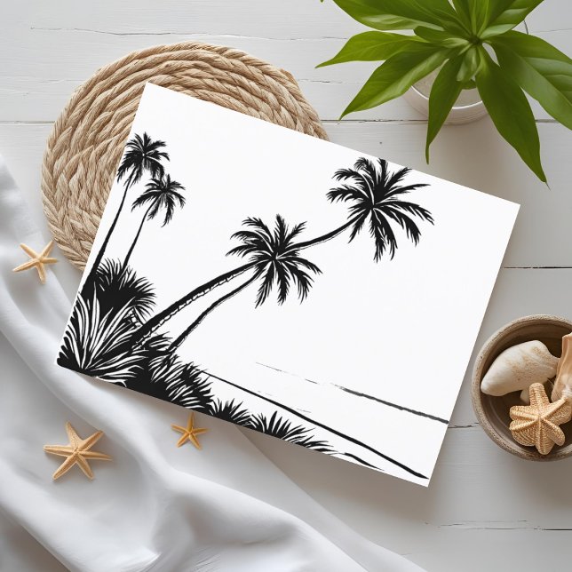 Carte Postale Dessin de stylo de plage de palmiers (Créateur téléchargé)