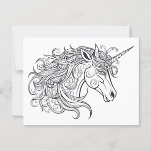 Carte Postale Dessin de tête Unicorne