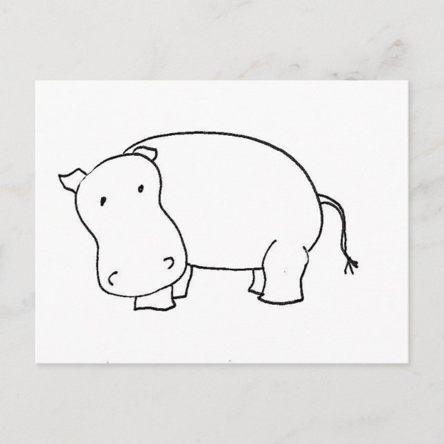 Carte Postale Dessin de trait hippo mignon (Devant)