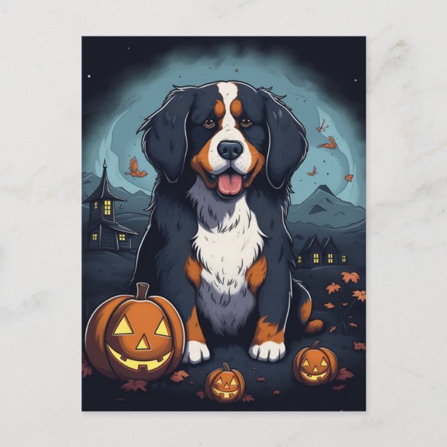 Carte Postale Dessin d'Halloween Bernese Mountain Dog (Devant)