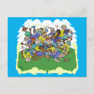 Carte Postale Dessin d'un match de rugby.