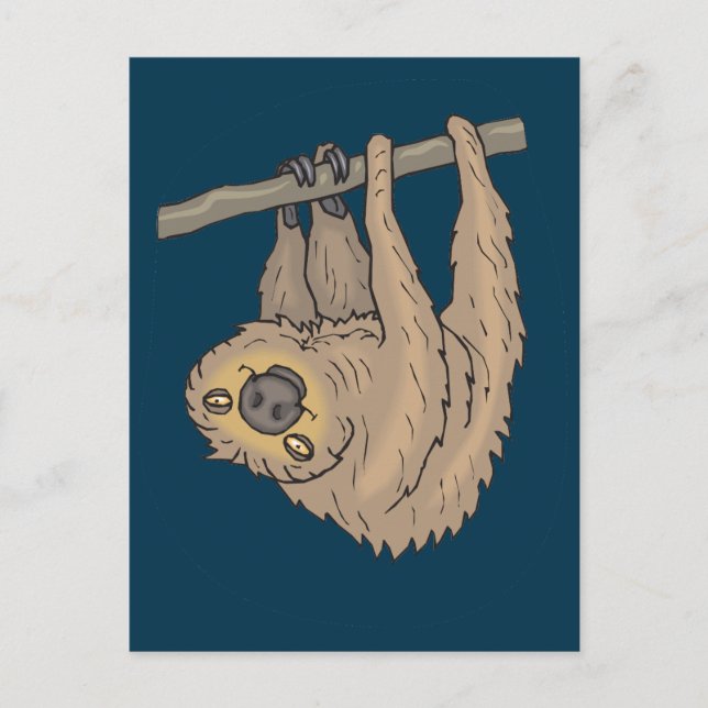 Carte Postale Dessin d'une Sloth pendue à l'envers (Devant)