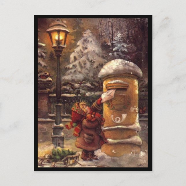 Carte Postale Dessin enfant postant sa lettre noël (Devant)
