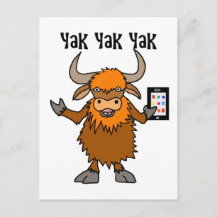 Carte Postale Dessin humoristique d'un yak qui jacasse sur un té