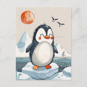 Carte Postale dessin humoristique Penguin sur la Floe de glace